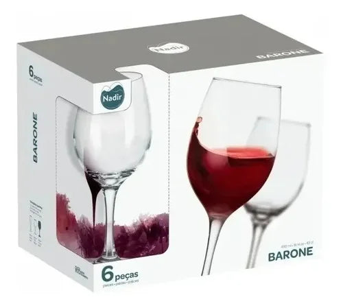 Set 6 Copas Nadir Barone Vidrio 490ml Para Vino Y Agua Transparente