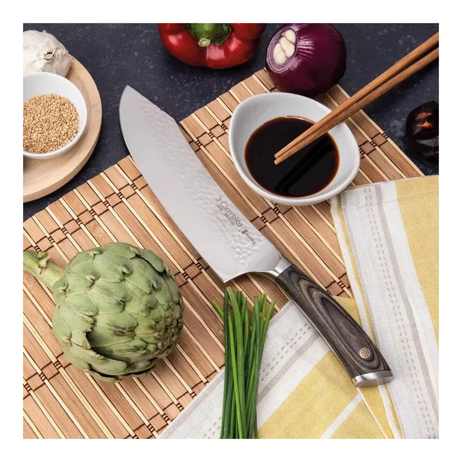 Cuchillo Cocinero Sakura 3 Claveles 20 cm Hoja Curva Forjado + Grabado Personalizado