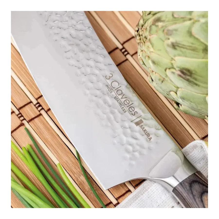 Cuchillo Cocinero Sakura 3 Claveles 20 cm Hoja Curva Forjado + Grabado Personalizado