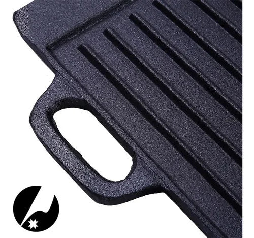 Plancha Churrasquera Reversible Fierro Fundido 42,5x23,5cm  Negro
