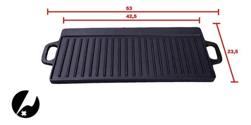 Plancha Churrasquera Reversible Fierro Fundido 42,5x23,5cm  Negro