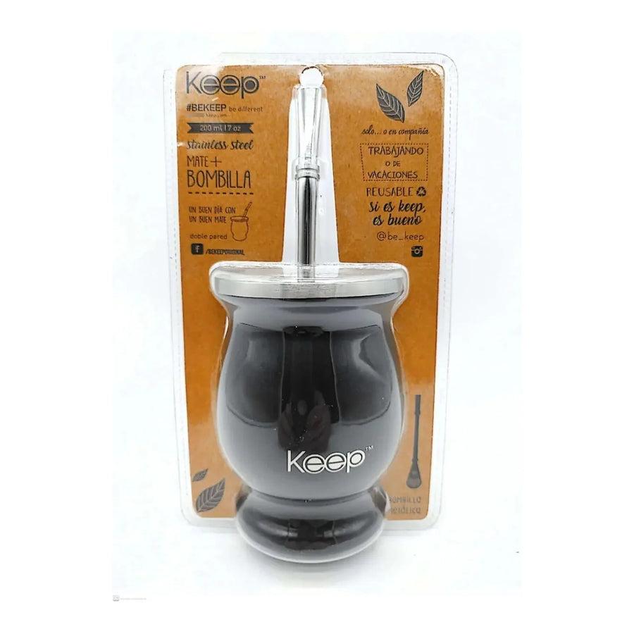 Mate Keep 200 ml con Bombilla Negro + Grabado Personalizado
