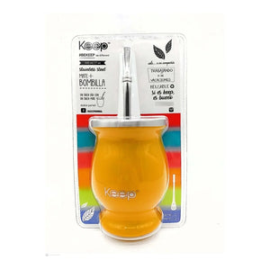 Mate Keep 200 ml con Bombilla Amarillo + Grabado Personalizado