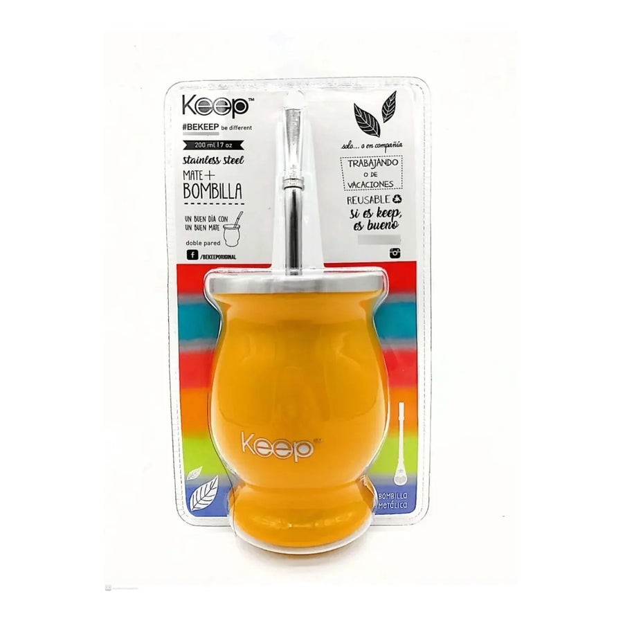 Mate Keep 200 ml con Bombilla Amarillo + Grabado Personalizado