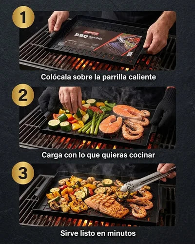 Grill Bandeja Asado Parrilla Saltear Verduras Pescado Bbq  Negro