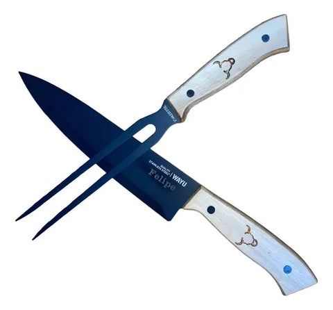 Set Parrillero Wayu Cuchillo Tenedor + Grabado Láser Gratis