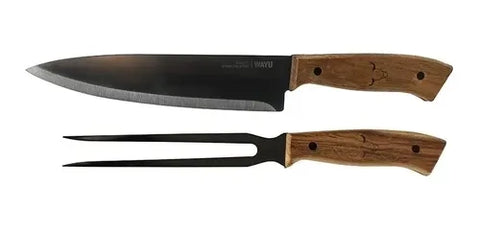 Set Parrillero Wayu Cuchillo Tenedor + Grabado Láser Gratis
