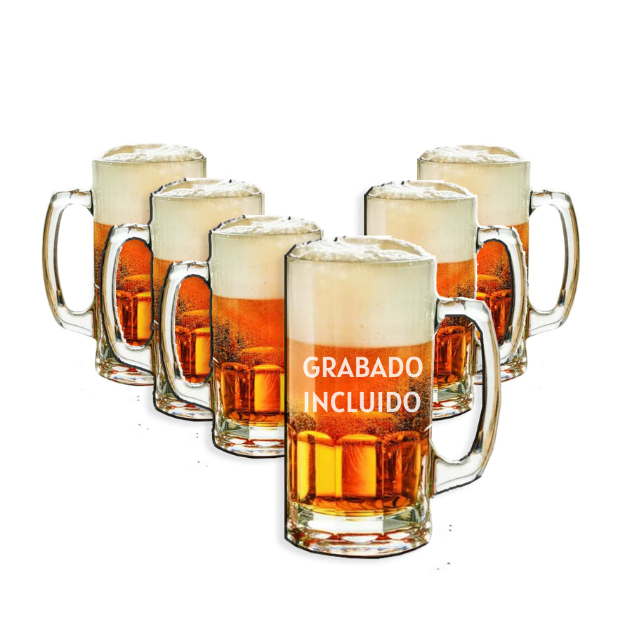 Pack 6 Vasos Shoperos Bavaria 564ml + Diseño Personalizado Grabado Láser