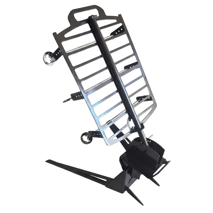 Asador tipo libro inclinable con barras y discos tope