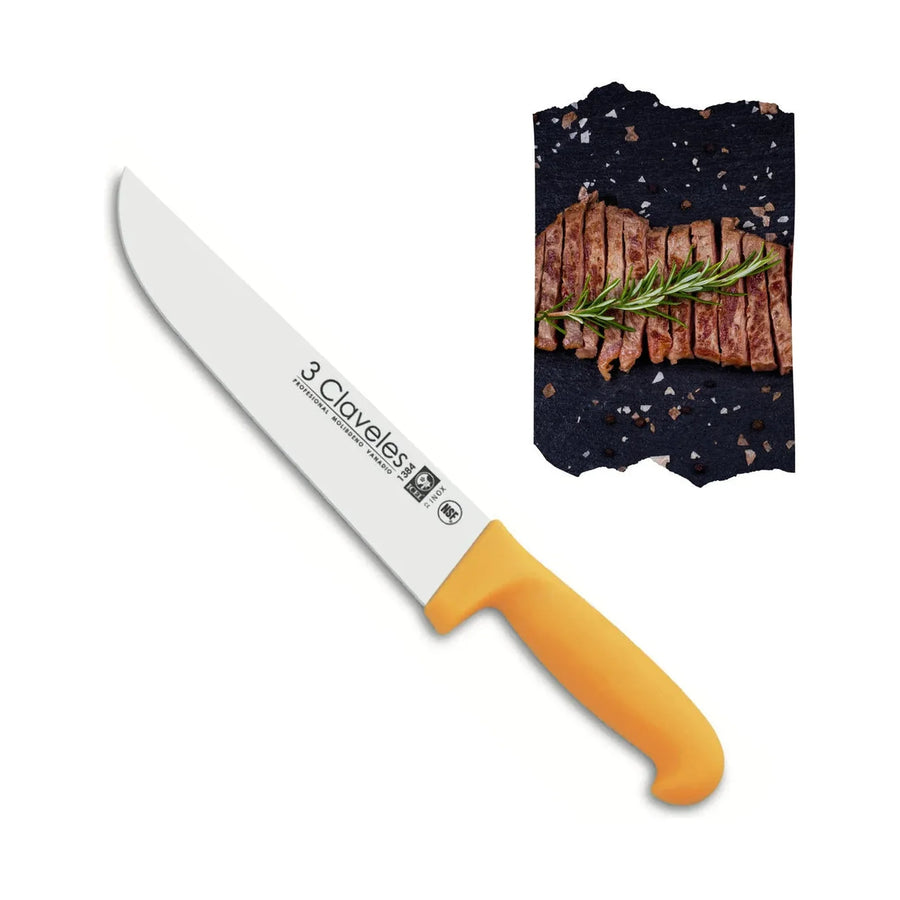 Cuchillo Carnicero 3 Claveles 20 cm Mango Amarillo 1384 + Grabado Personalizado