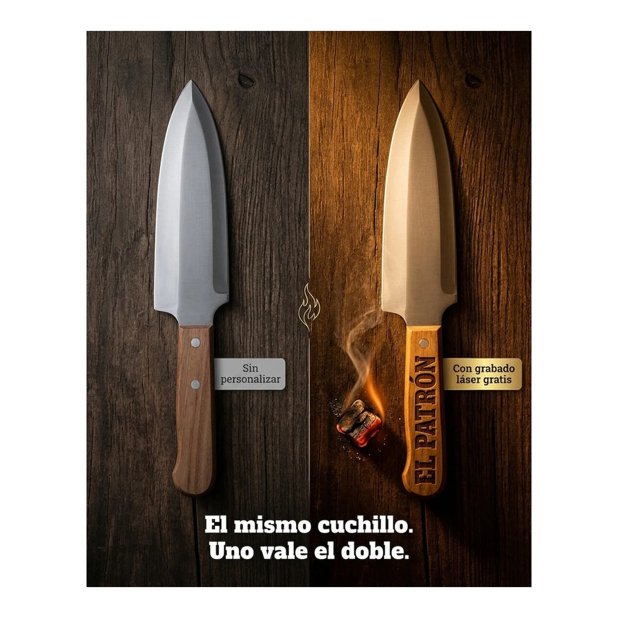 Cuchillo Carnicero 3 Claveles 20 cm Mango Amarillo 1384 + Grabado Personalizado