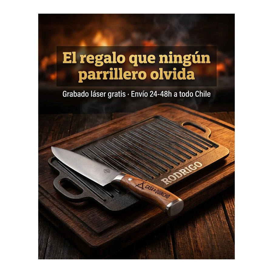 Cuchillo Chef 3 Claveles 9 cm Acero Inoxidable Mango Negro + Grabado Personalizado