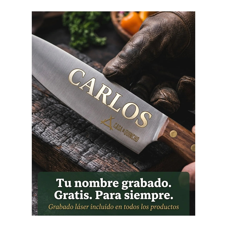 Cuchillo Chef 3 Claveles 9 cm Acero Inoxidable Mango Negro + Grabado Personalizado