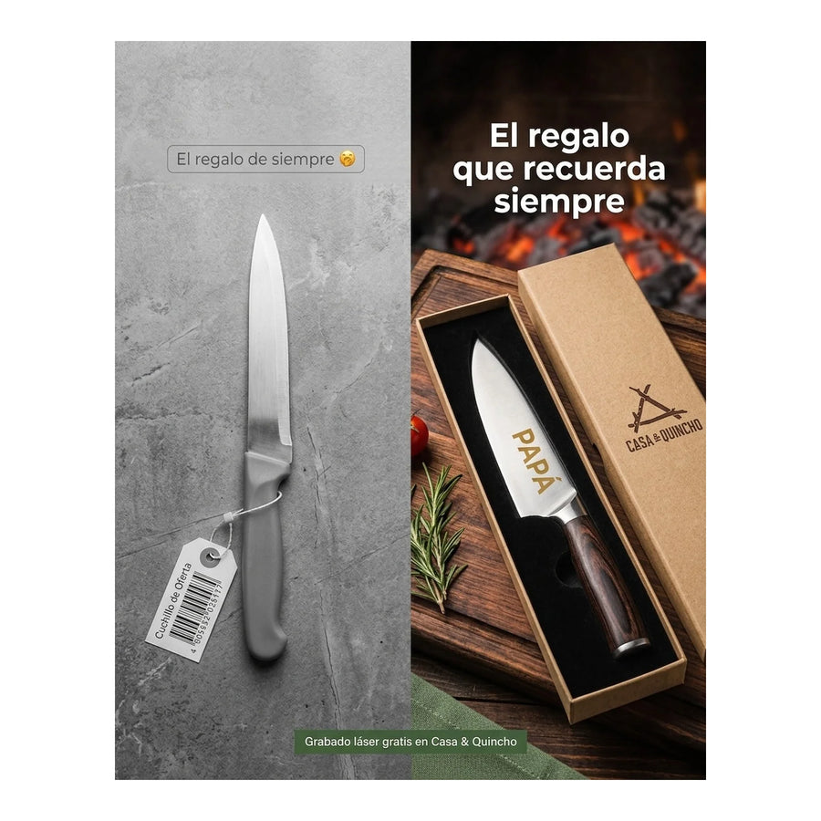 Cuchillo Chef 3 Claveles 9 cm Acero Inoxidable Mango Negro + Grabado Personalizado