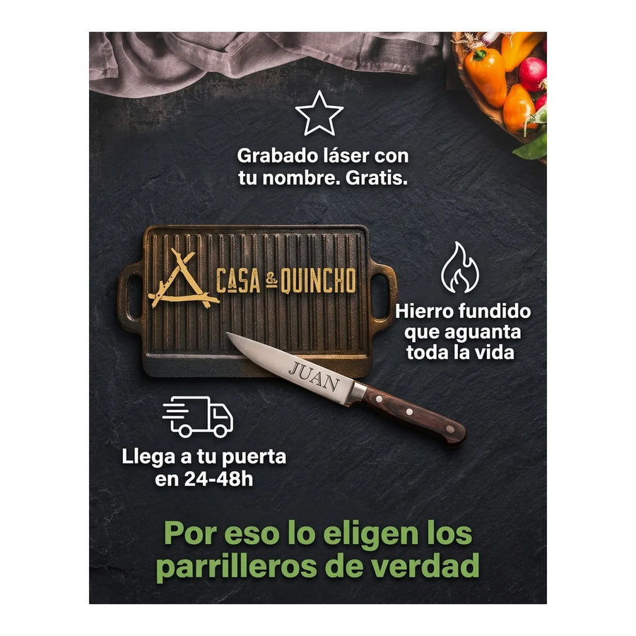 Cuchillo Chef 3 Claveles 9 cm Acero Inoxidable Mango Negro + Grabado Personalizado