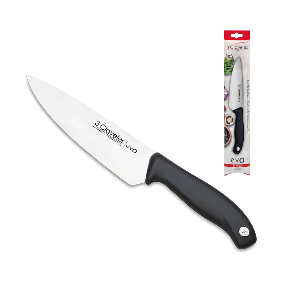 Cuchillo Chef 3 Claveles Evolucion 15 cm Acero Negro + Grabado Personalizado