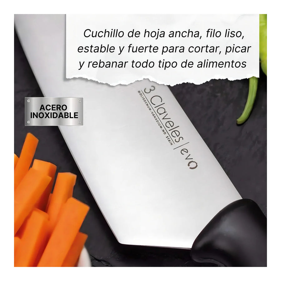 Cuchillo Chef 3 Claveles Evolucion 15 cm Acero Negro + Grabado Personalizado