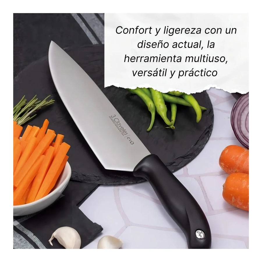 Cuchillo Chef 3 Claveles Evolucion 15 cm Acero Negro + Grabado Personalizado