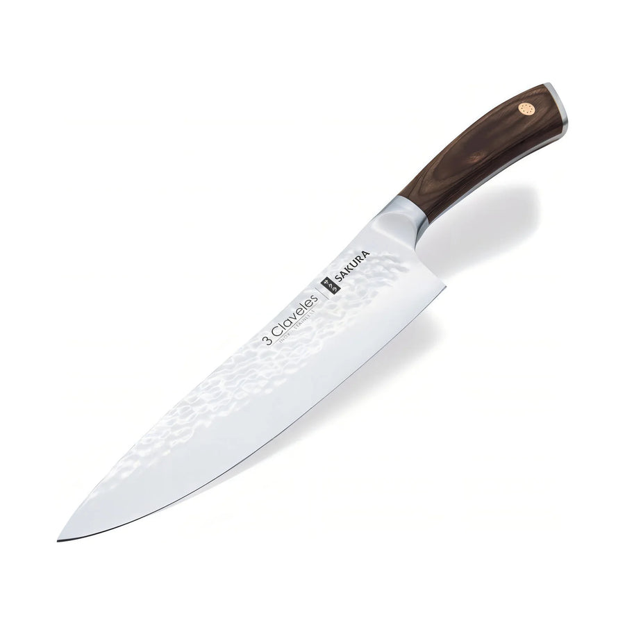 Cuchillo Chef 3 Claveles Sakura 20 cm Forjado Mango Marron + Grabado Personalizado