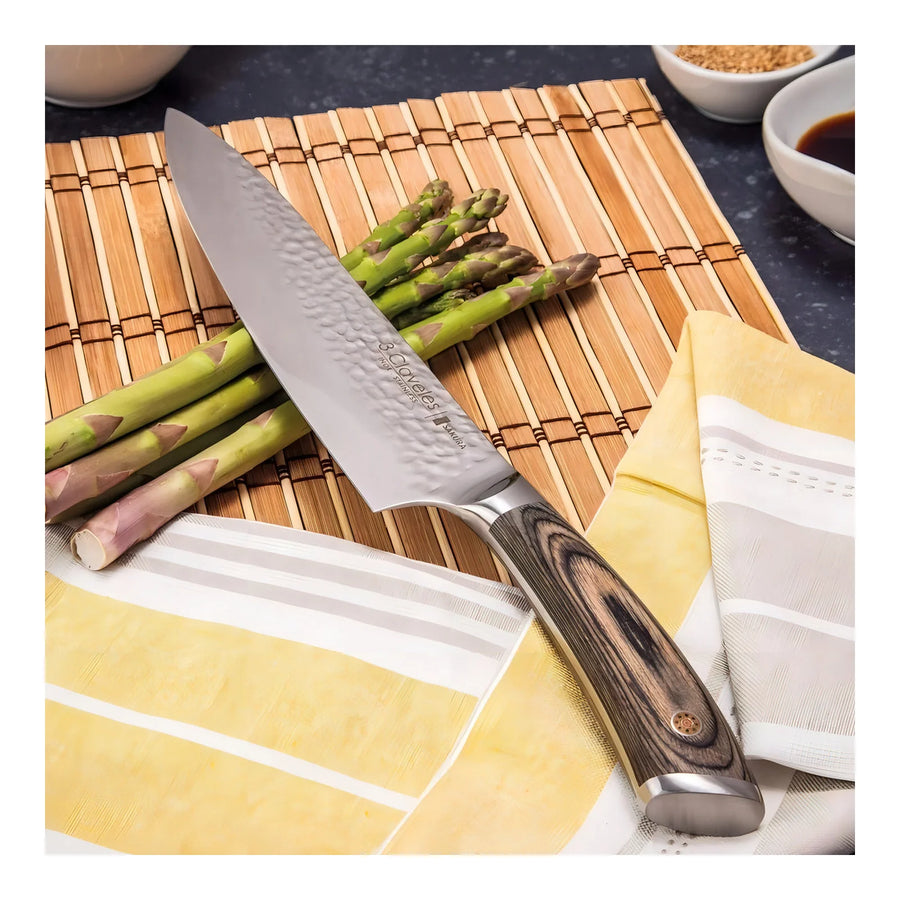 Cuchillo Chef 3 Claveles Sakura 20 cm Forjado Mango Marron + Grabado Personalizado