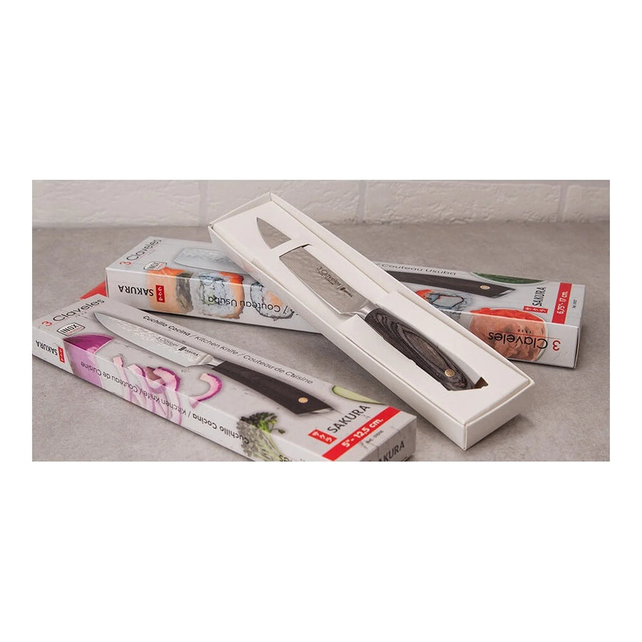 Cuchillo Chef 3 Claveles Sakura 20 cm Forjado Mango Marron + Grabado Personalizado