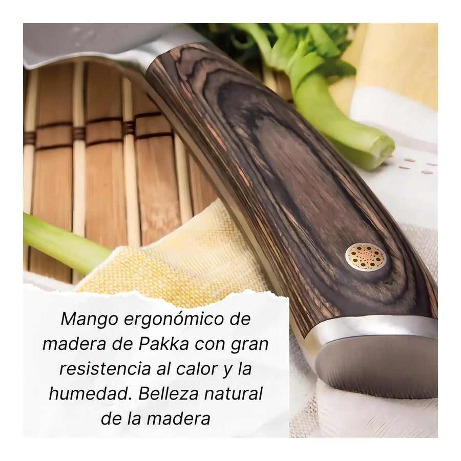 Cuchillo Chef 3 Claveles Sakura 20 cm Forjado Mango Marron + Grabado Personalizado
