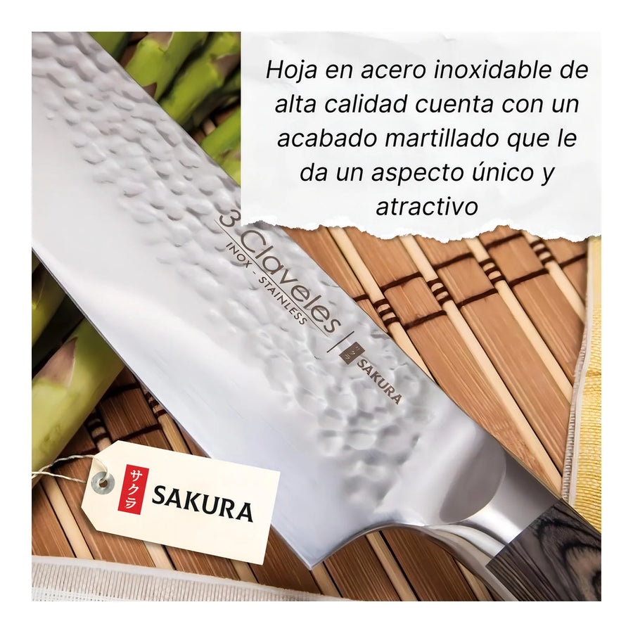 Cuchillo Chef 3 Claveles Sakura 20 cm Forjado Mango Marron + Grabado Personalizado