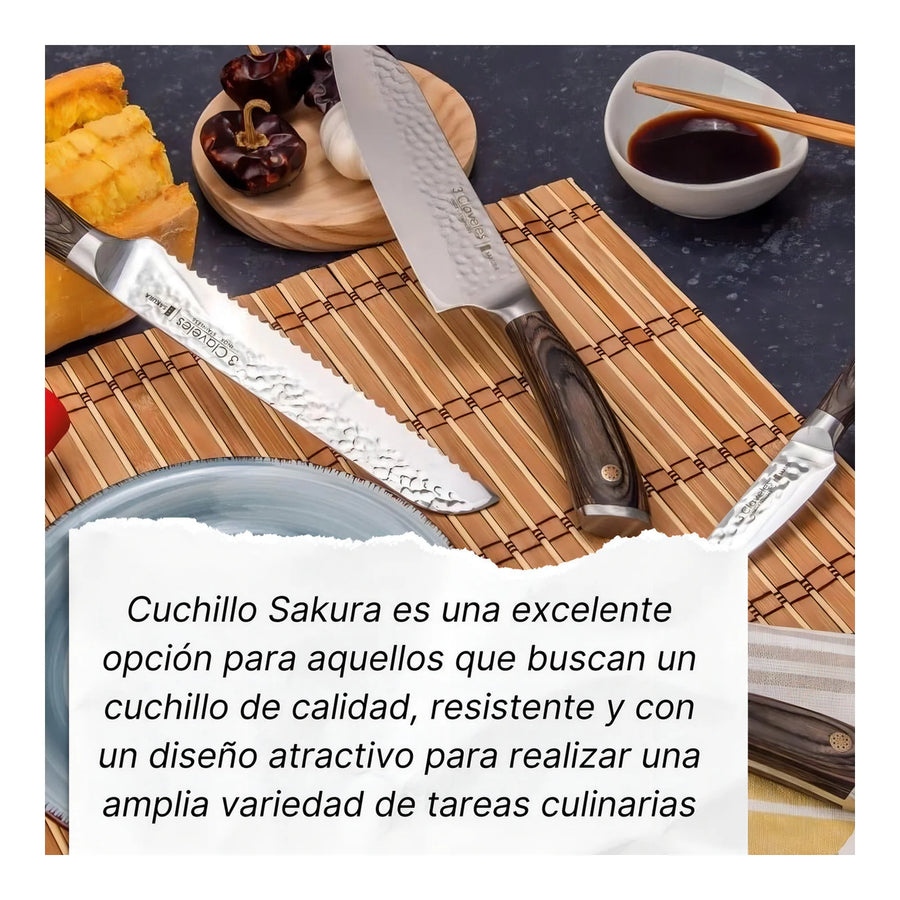 Cuchillo Chef 3 Claveles Sakura 20 cm Forjado Mango Marron + Grabado Personalizado