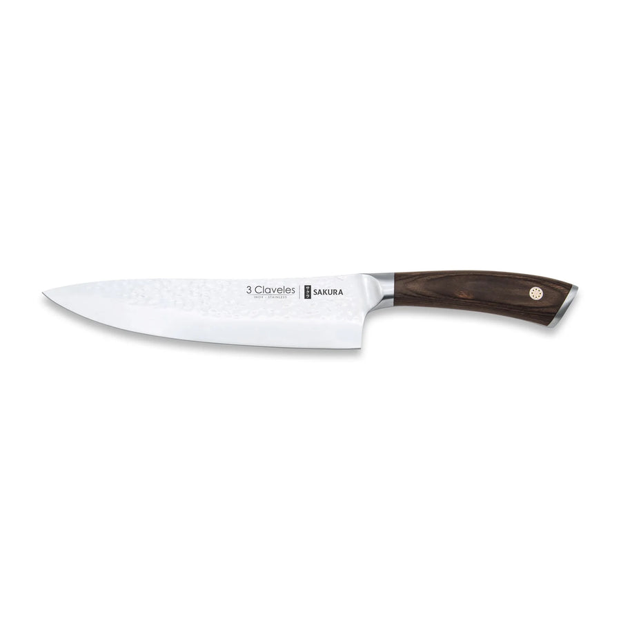 Cuchillo Chef 3 Claveles Sakura 20 cm Forjado Mango Marron + Grabado Personalizado