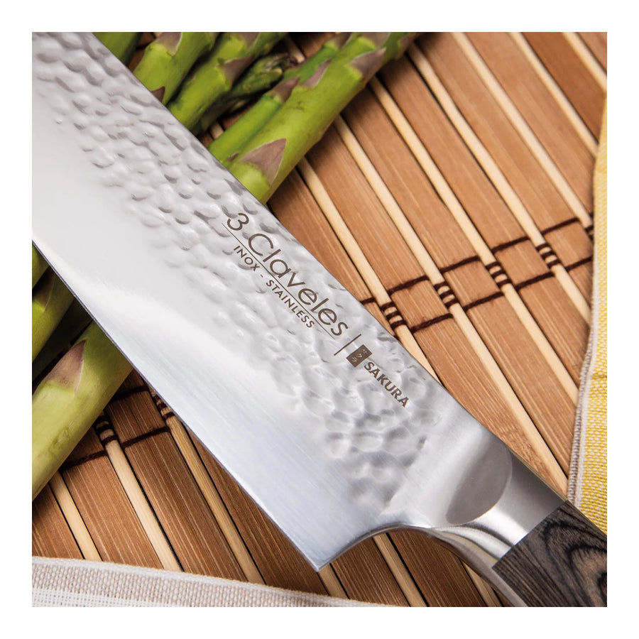 Cuchillo Chef 3 Claveles Sakura 20 cm Forjado Mango Marron + Grabado Personalizado