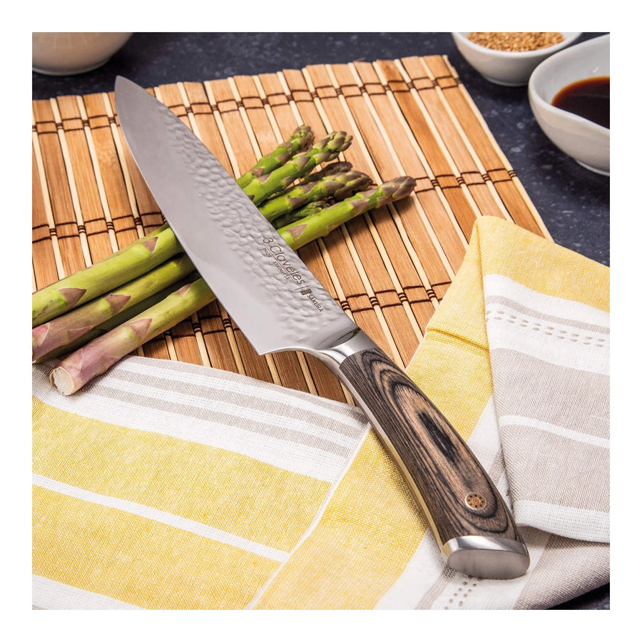 Cuchillo Chef 3 Claveles Sakura 20 cm Forjado Mango Marron + Grabado Personalizado