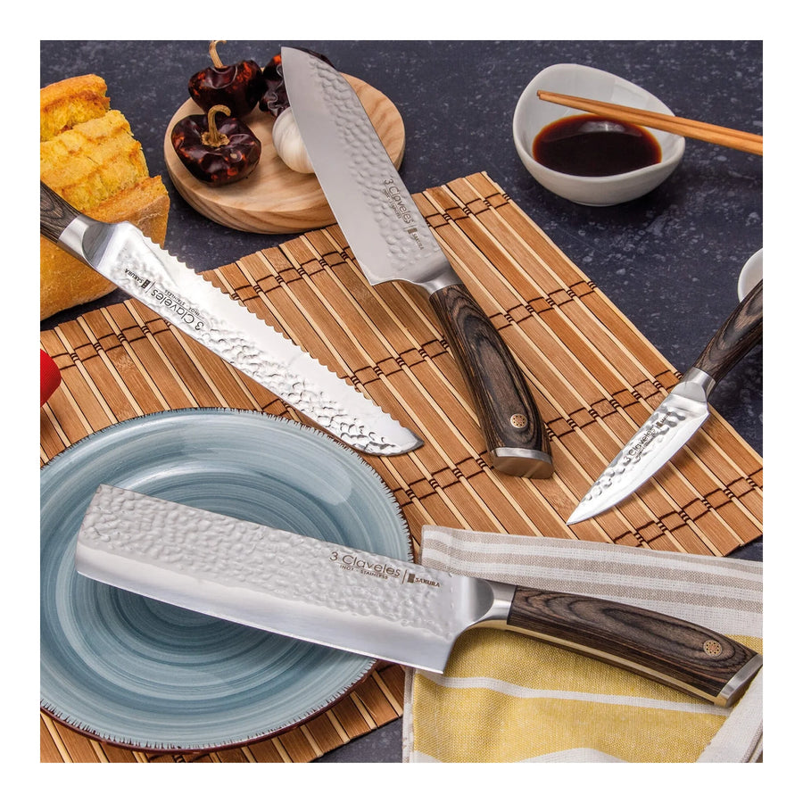 Cuchillo Chef 3 Claveles Sakura 20 cm Forjado Mango Marron + Grabado Personalizado