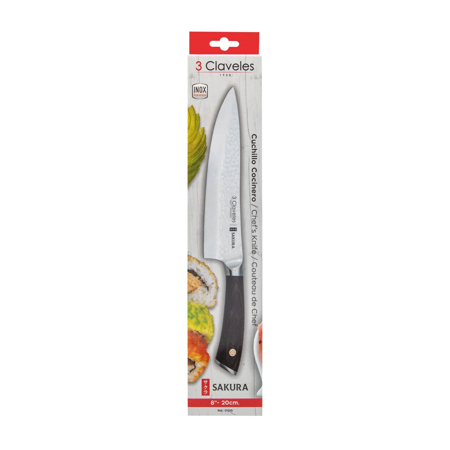 Cuchillo Chef 3 Claveles Sakura 20 cm Forjado Mango Marron + Grabado Personalizado