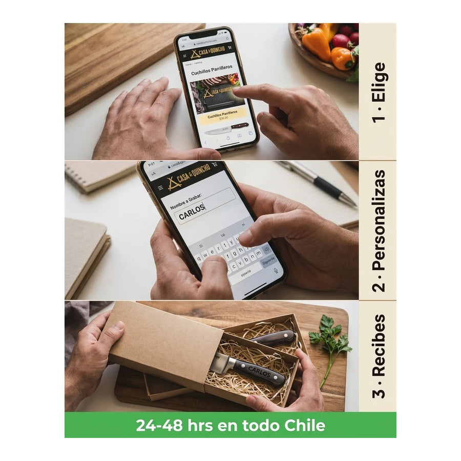 Cuchillo Chef 3 Claveles Sakura 20 cm Forjado Mango Marron + Grabado Personalizado