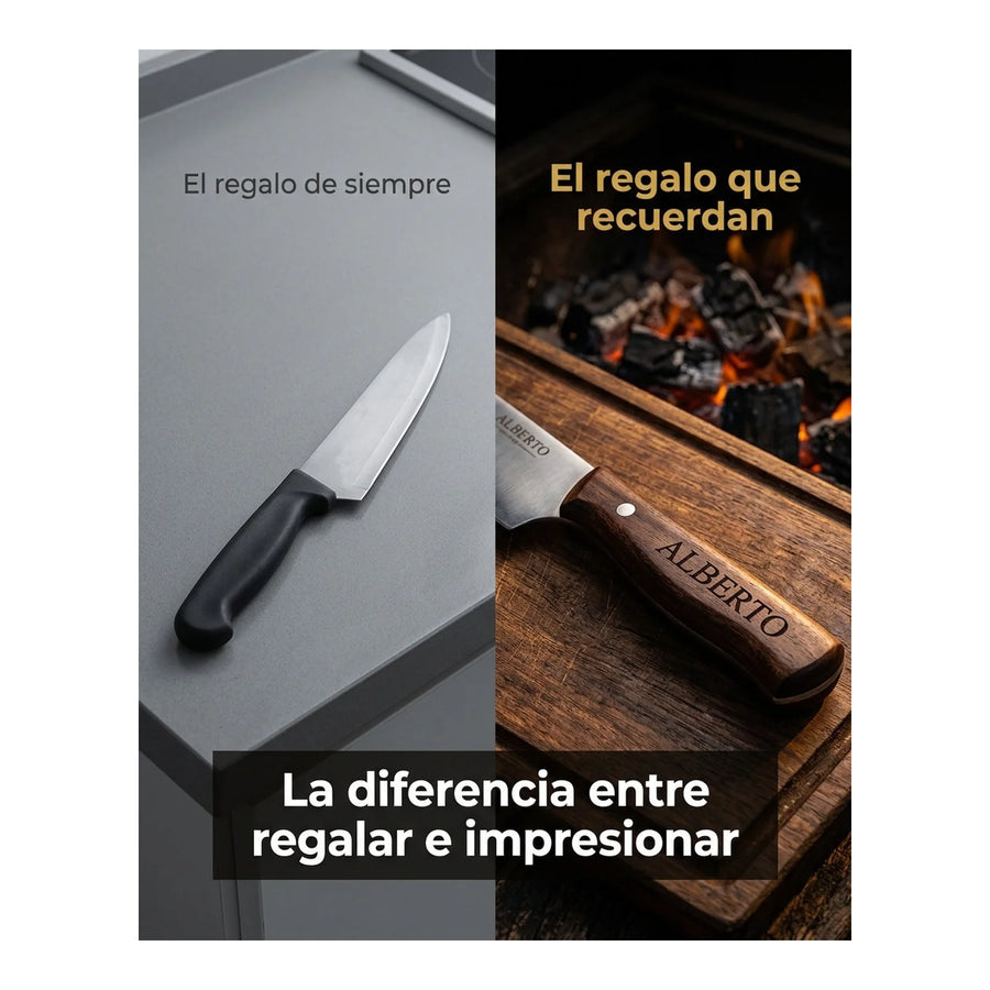 Cuchillo Chef 3 Claveles Sakura 20 cm Forjado Mango Marron + Grabado Personalizado