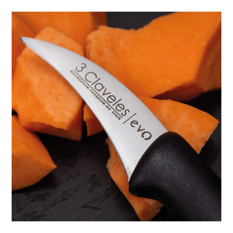 Cuchillo Mondador 3 Claveles Evolucion 6 cm Hoja Curva + Grabado Personalizado