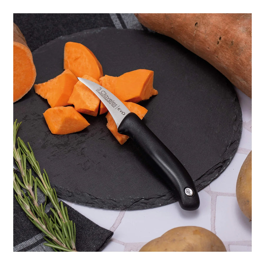 Cuchillo Mondador 3 Claveles Evolucion 6 cm Hoja Curva + Grabado Personalizado