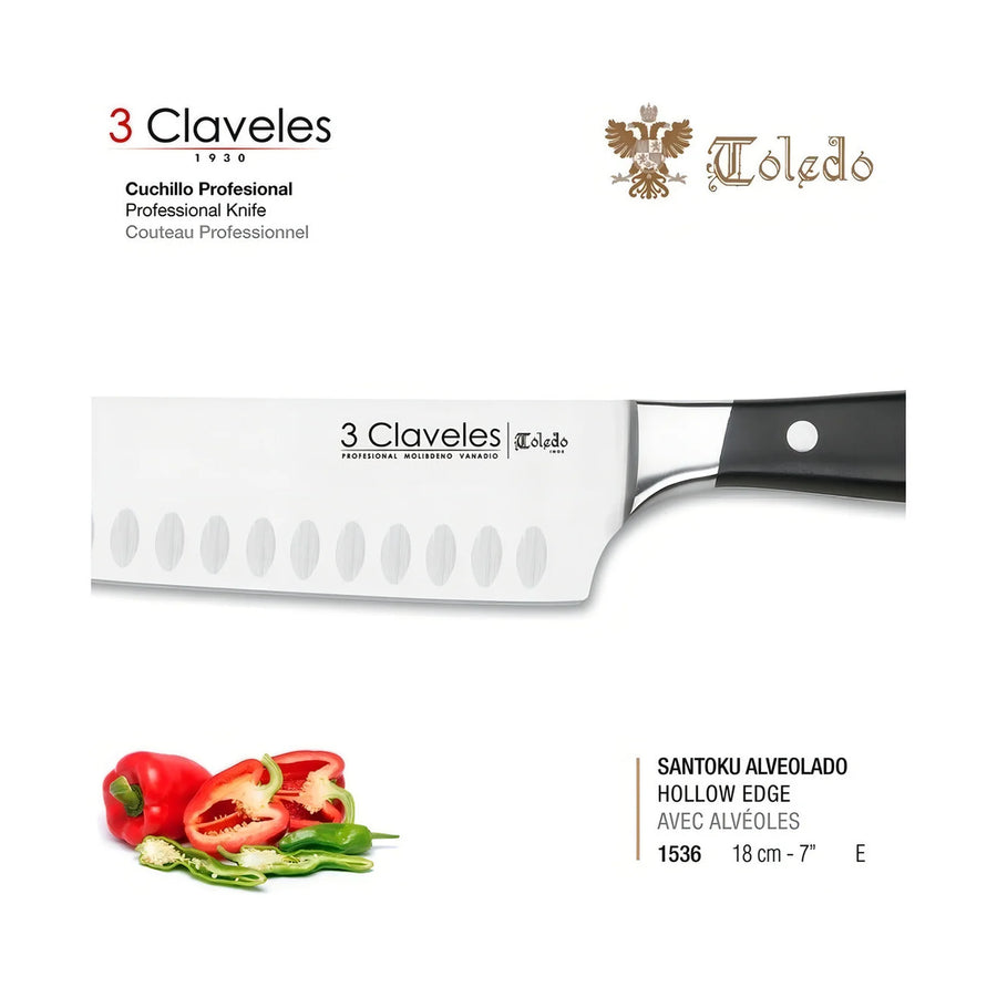 Cuchillo Santoku 3 Claveles Toledo 18 cm Forjado + Grabado Personalizado