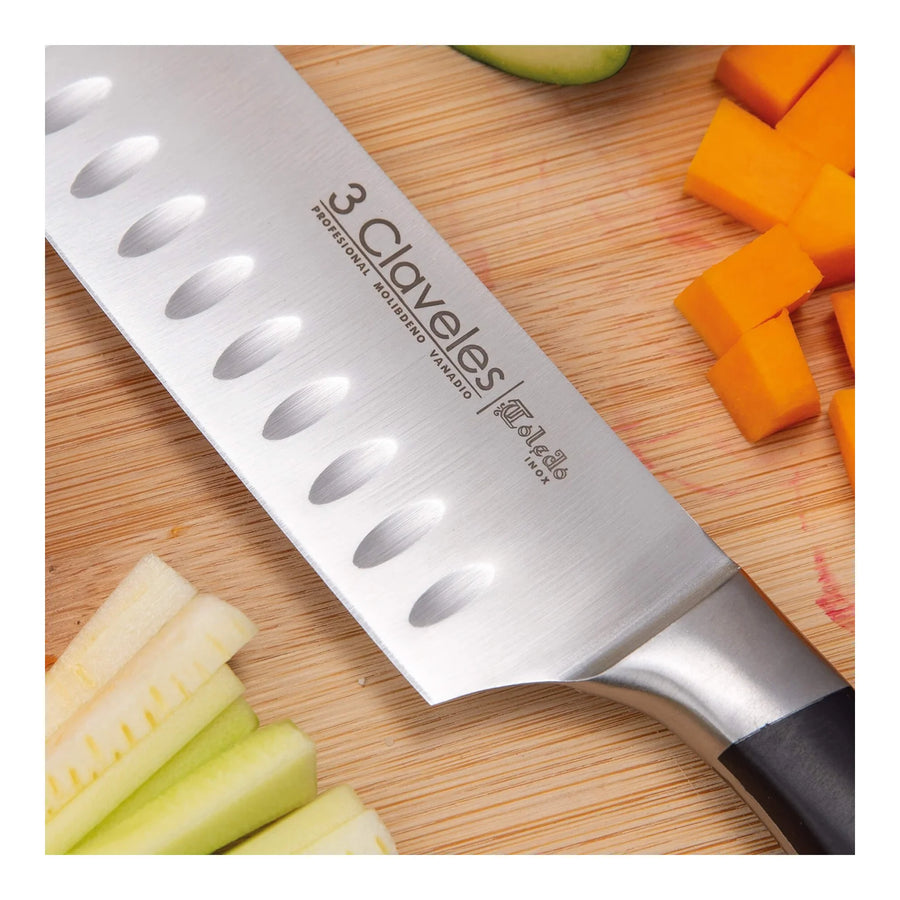Cuchillo Santoku 3 Claveles Toledo 18 cm Forjado + Grabado Personalizado