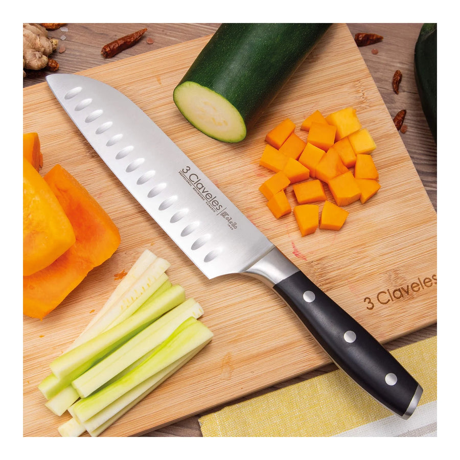 Cuchillo Santoku 3 Claveles Toledo 18 cm Forjado + Grabado Personalizado