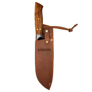 Cuchillo Santoku Pulmahue Martillado Kangkawe con Funda de Cuero + Grabado
