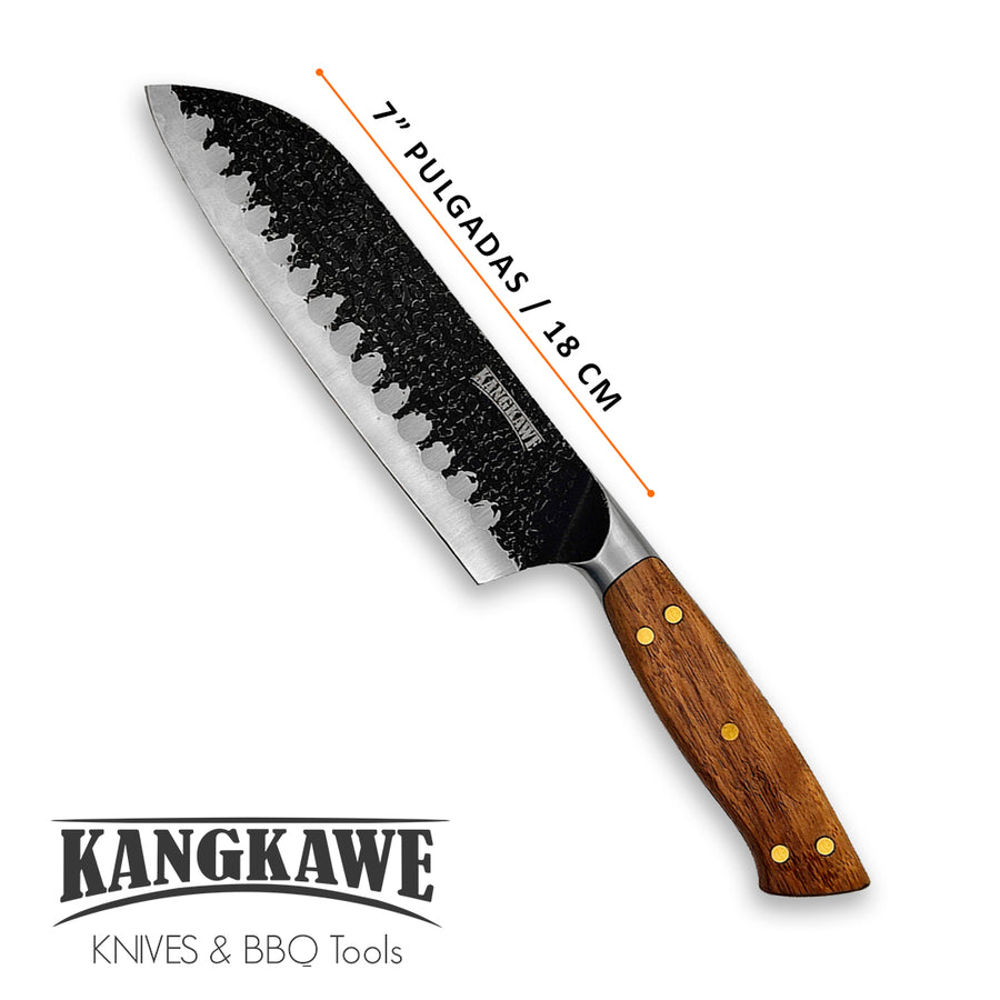 Medidas y dimensiones del cuchillo santoku Pulmahue martillado Kangkawe