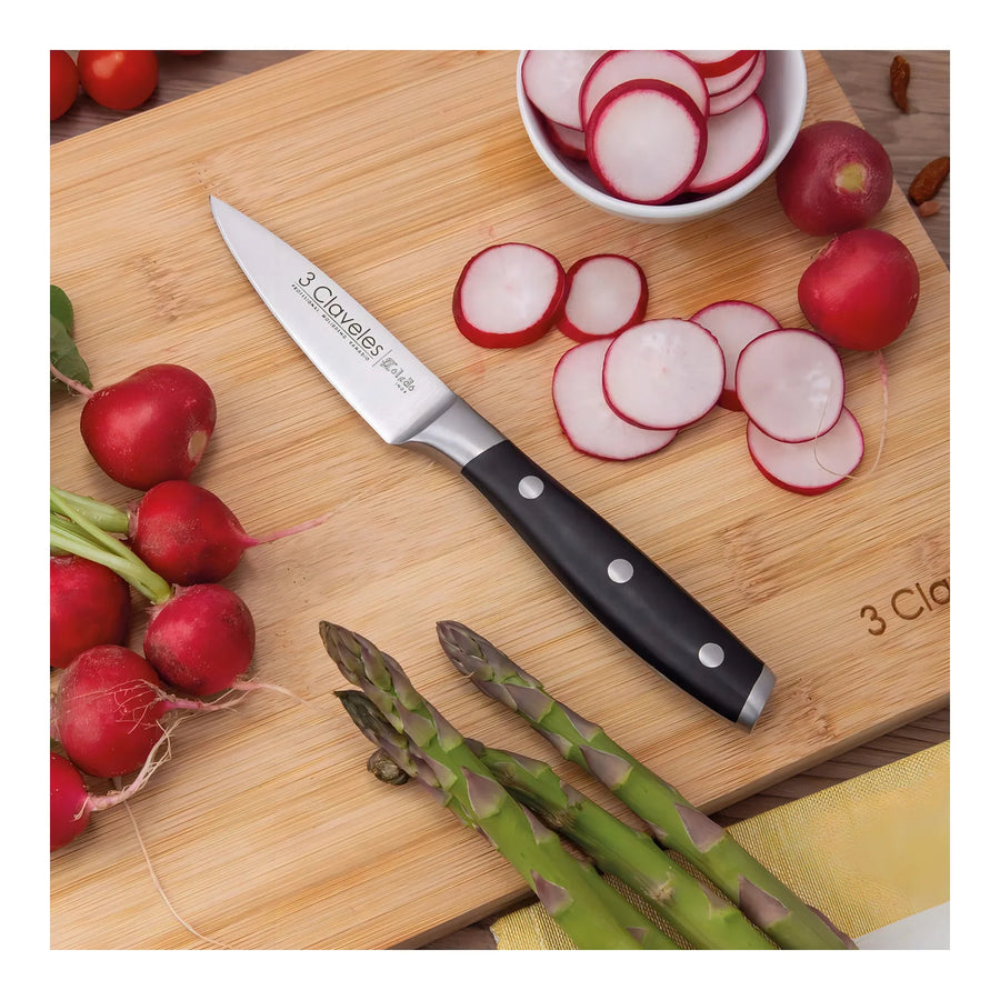 Cuchillo Verdurero 3 Claveles Forjado 9 cm Negro + Grabado Personalizado