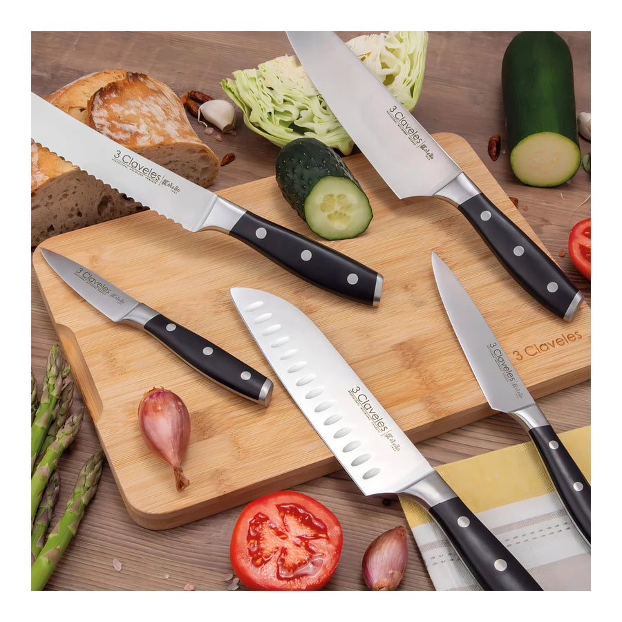 Cuchillo Verdurero 3 Claveles Forjado 9 cm Negro + Grabado Personalizado