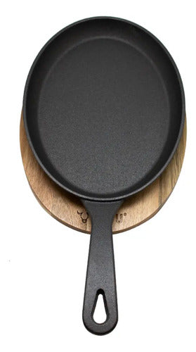 Sartén Ovalado Wayu Hierro Fundido Con Base Madera Fierro
