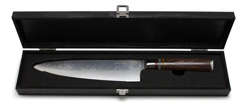 Cuchillo Acero Damasco Brown Wayu + Grabado Láser Chile