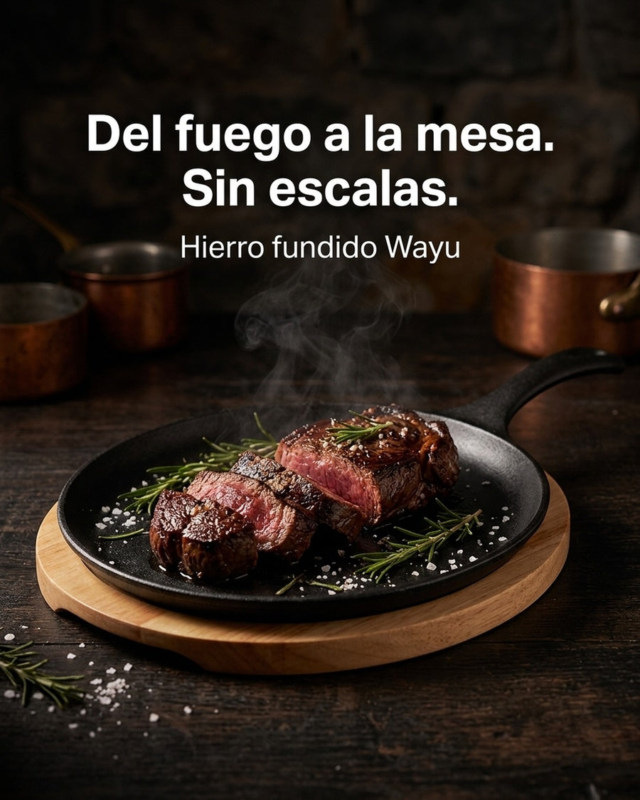 Sartén Ovalado Hierro Fundido Con Base Madera