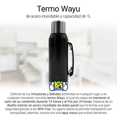 Termo Wayu Premiun De 1 Litro Agua Caliente Libre Bpa Mate + Grabado Personalizado
