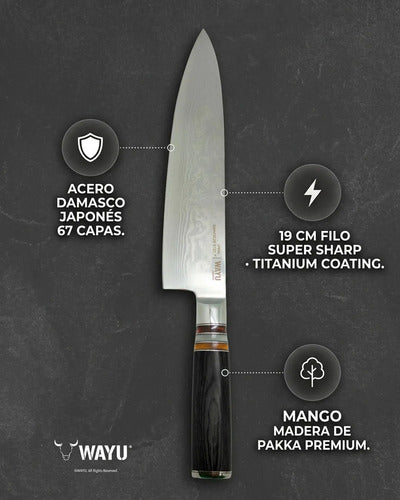 Cuchillo Acero Damasco Black Wayu + Grabado Láser Gratis Chile