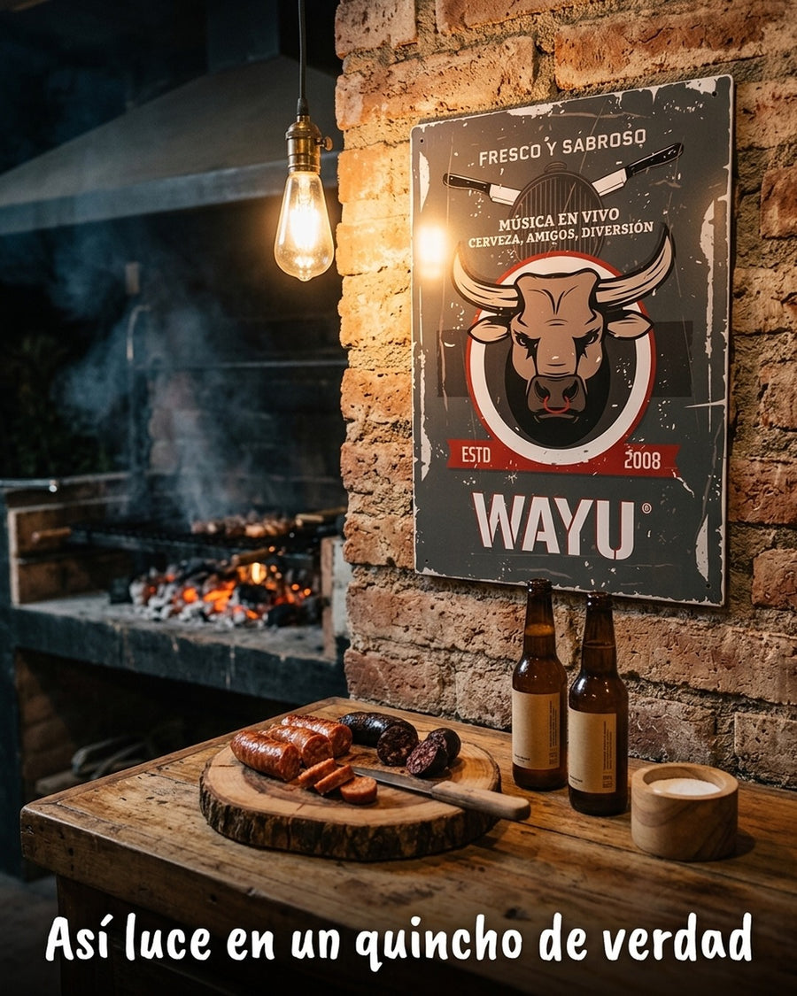 Cuadro Bar Metálico Wayu 40x30 Toro Quincho Parrilla Bbq